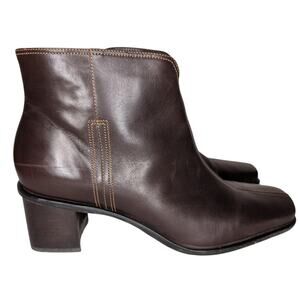 Brown Leather Ankle Boots Women 8.5 Square Toe Minimalism Classic Capsule Office